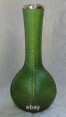 Czech Bohemian Art Nouveau Pair of Green Glass Vases