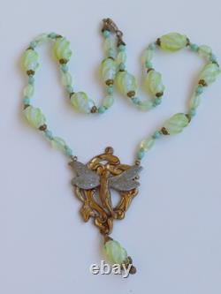 Czech Glass Uranium green Coloured Pendant Winged fairy Art Nouveau Grapes Vine