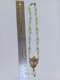 Czech Glass Uranium green Coloured Pendant Winged fairy Art Nouveau Grapes Vine
