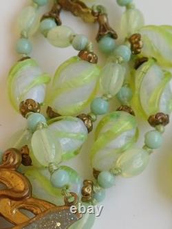Czech Glass Uranium green Coloured Pendant Winged fairy Art Nouveau Grapes Vine
