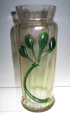 Czech Loetz Art Glass Iridescent Green Flower Vase c1900