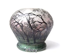 DAUM, NANCY TINY MINIATURE CAMEO VASE Trees in the Rain sign. 1895