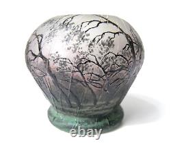 DAUM, NANCY TINY MINIATURE CAMEO VASE Trees in the Rain sign. 1895