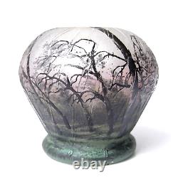 DAUM, NANCY TINY MINIATURE CAMEO VASE Trees in the Rain sign. 1895