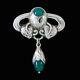 Danish Art Nouveau Silver Brooch With Green Agate