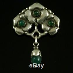 Danish Art Nouveau Silver Brooch with Green Agate Grann & Laglye