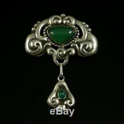Danish Art Nouveau Silver Brooch with Green Agate Grann & Laglye