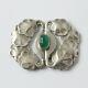 Danish Silver Art Nouveau Ca. 1900 P. Hertz Belt Buckle Green Agate Cabochon Stone