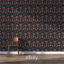 Dark Botanical Art Nouveau Wallpaper Red Green Floral Peel and Stick Wall Mural