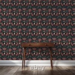 Dark Botanical Art Nouveau Wallpaper Red Green Floral Peel and Stick Wall Mural