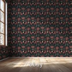 Dark Botanical Art Nouveau Wallpaper Red Green Floral Peel and Stick Wall Mural