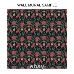 Dark Botanical Art Nouveau Wallpaper Red Green Floral Peel and Stick Wall Mural