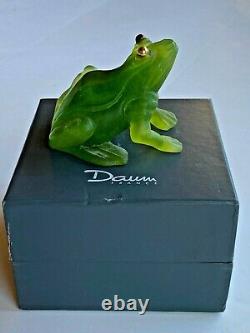 Daum Crystal Green Sitting Frog-grenouille With Gold Eyes Signed