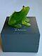 Daum Crystal Green Sitting Frog-grenouille With Gold Eyes Signed
