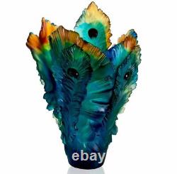 Daum Crystal Numbered Ed. Fleur De Paon Vase Large #05692 Brand Nib Colorful F/s