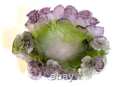 Daum Huge Pate De VerreRoses dish 10 1/2 inches diameter