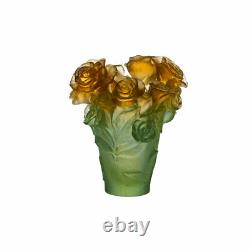 Daum Numbered Ed Rose Passion Green & Orange Vase Small #05287-2 Brand Nib F/sh