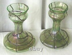 Decorative Glass Vases Antique Pair Art Nouveau Loetz
