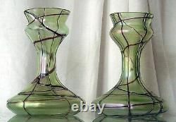 Decorative Glass Vases Antique Pair Art Nouveau Loetz