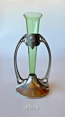 Delightful Art Nouveau vase in green glass