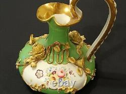 Derby Antique Porcelain Floral Encrusted Ewer, Jug, Vase, Bloor Period c1830