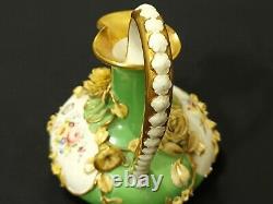 Derby Antique Porcelain Floral Encrusted Ewer, Jug, Vase, Bloor Period c1830