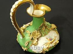 Derby Antique Porcelain Floral Encrusted Ewer, Jug, Vase, Bloor Period c1830