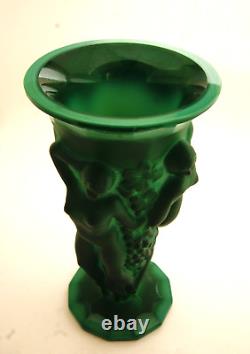 Desná Art Nouveau Malachite Art Glass Vase with Nude Bacchantes Figures withCOA
