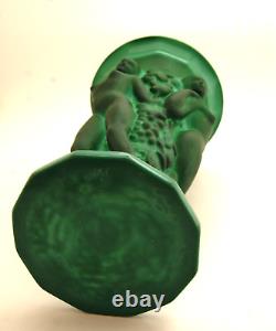 Desná Art Nouveau Malachite Art Glass Vase with Nude Bacchantes Figures withCOA