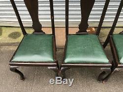 Dining Chairs set of 4 Queen Anne Legs Green Faux Leather Upholstery