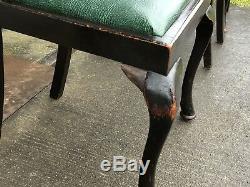 Dining Chairs set of 4 Queen Anne Legs Green Faux Leather Upholstery