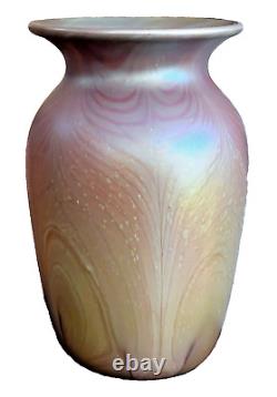 Donald Carlson Iridescent Studio Art Green Lustre Favrile Glass Vase Vtg Nouveau