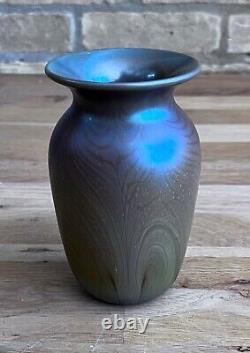 Donald Carlson Iridescent Studio Art Green Lustre Favrile Glass Vase Vtg Nouveau