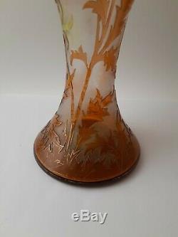 Dorflinger Honesdale Gold & Yellow Cut to Clear Iridescent Cameo Glass Vase- 14