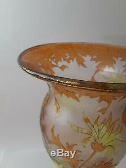 Dorflinger Honesdale Gold & Yellow Cut to Clear Iridescent Cameo Glass Vase- 14