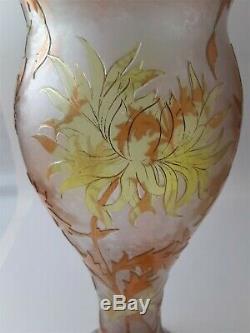 Dorflinger Honesdale Gold & Yellow Cut to Clear Iridescent Cameo Glass Vase- 14