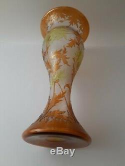 Dorflinger Honesdale Gold & Yellow Cut to Clear Iridescent Cameo Glass Vase- 14