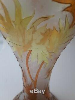 Dorflinger Honesdale Gold & Yellow Cut to Clear Iridescent Cameo Glass Vase- 14