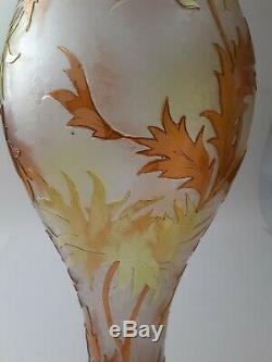 Dorflinger Honesdale Gold & Yellow Cut to Clear Iridescent Cameo Glass Vase- 14