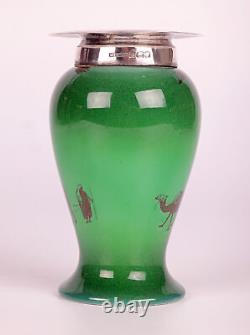 Doulton Burslem Silver Mounted Flambe Green Desert Scene Series Ware Vase