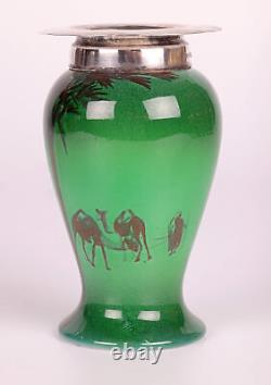 Doulton Burslem Silver Mounted Flambe Green Desert Scene Series Ware Vase