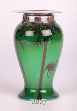 Doulton Burslem Silver Mounted Flambe Green Desert Scene Series Ware Vase