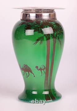 Doulton Burslem Silver Mounted Flambe Green Desert Scene Series Ware Vase