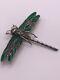 Dragonfly Brooch Vintage Art Nouveau Sterling Silver Enamel & Marcasite Huge