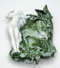 Dresden White/Green Marbleized Art Nouveau Figural Lady, Butterflies Wall Pocket