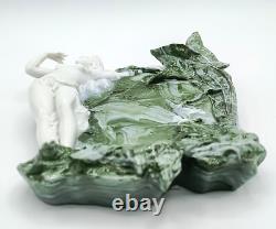 Dresden White/Green Marbleized Art Nouveau Figural Lady, Butterflies Wall Pocket