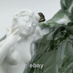 Dresden White/Green Marbleized Art Nouveau Figural Lady, Butterflies Wall Pocket