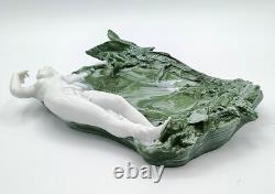 Dresden White/Green Marbleized Art Nouveau Figural Lady, Butterflies Wall Pocket