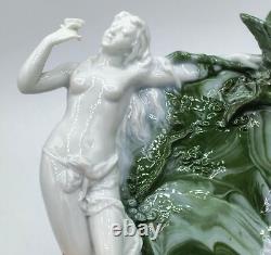 Dresden White/Green Marbleized Art Nouveau Figural Lady, Butterflies Wall Pocket