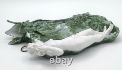 Dresden White/Green Marbleized Art Nouveau Figural Lady, Butterflies Wall Pocket